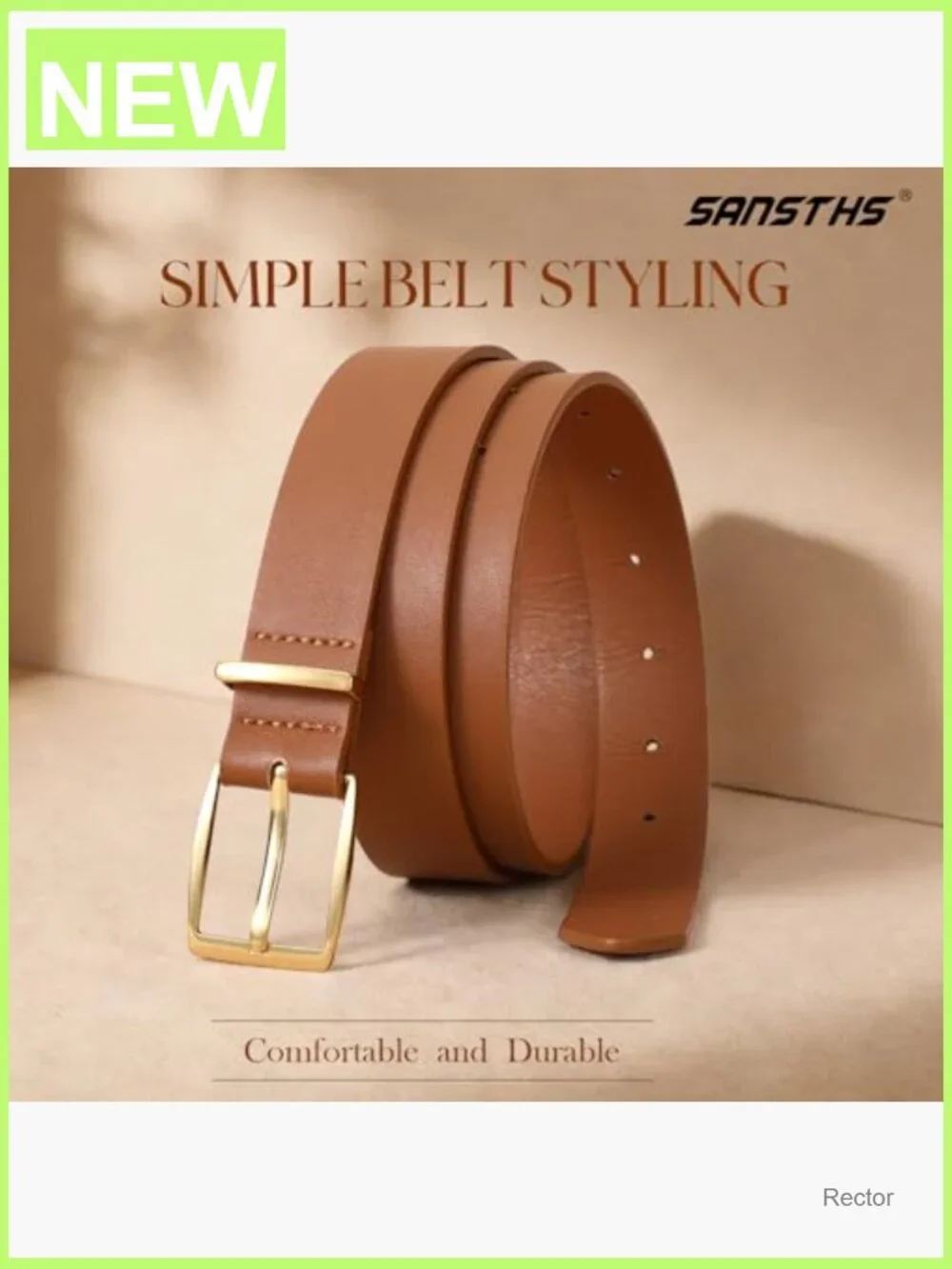 Women's Faux Leather Belt with Gold Square Buckle, Adjustable 1.1